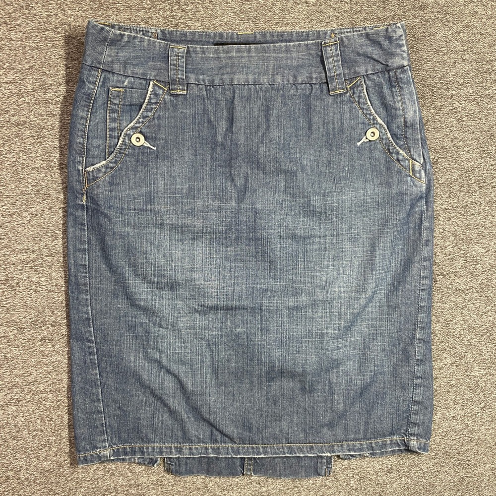 Calvin Klein Jeans Denim Pencil Skirt Blue Lace Trim Lining Y2K Size 8